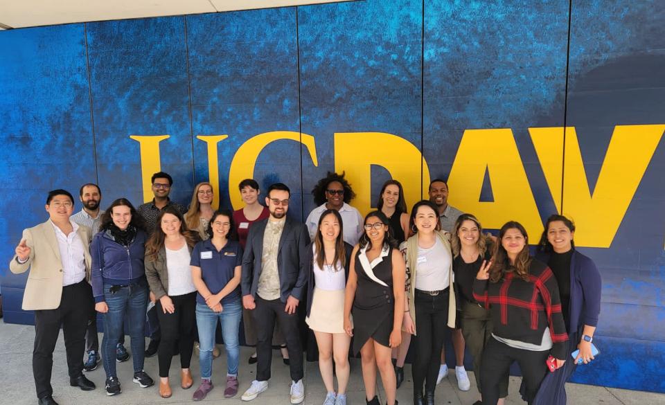 MBA students outside the Welcome Center at UC Davis